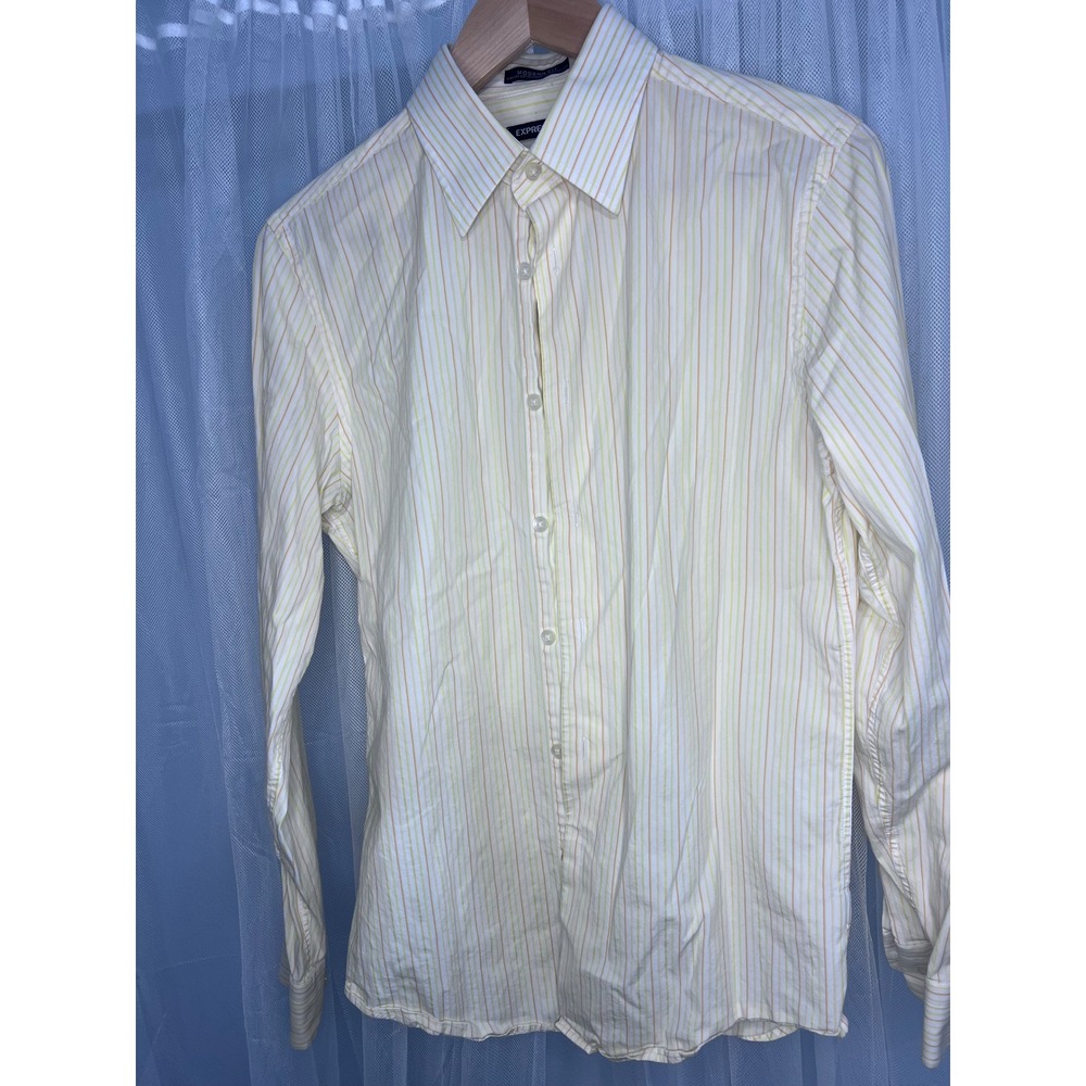 Express 1MX Modern Fit Mens Small Yellow Orange Striped Stretch Cotton Shirt
